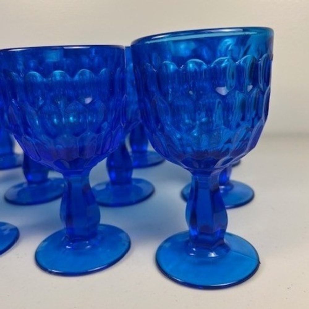Fenton Cobalt Blue Thumbprint Glass Goblets Set of 4‎ Vintage Water Wine Glasses - Picture 8 of 16